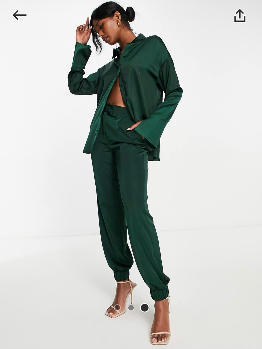 Satin-Finish Dark Green Jogger Pants for Women